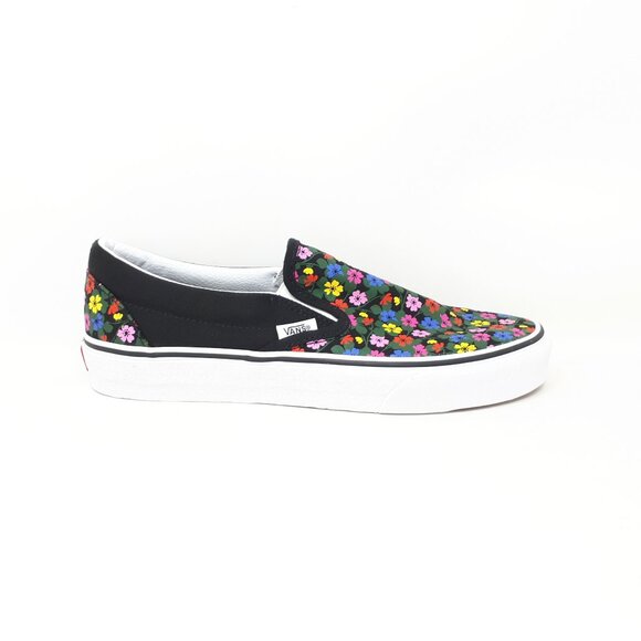 Vans Classic Slip On Floral Black White Shoe Sneaker Womens Size Skate Authentic - Picture 1 of 11